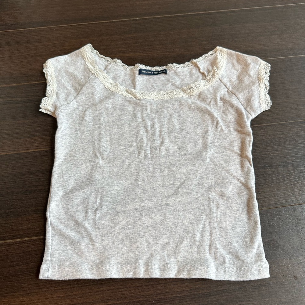 Brandy Melville Light Gray Lace Trim Tee